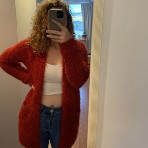 Fuzzy red/orange cardigan